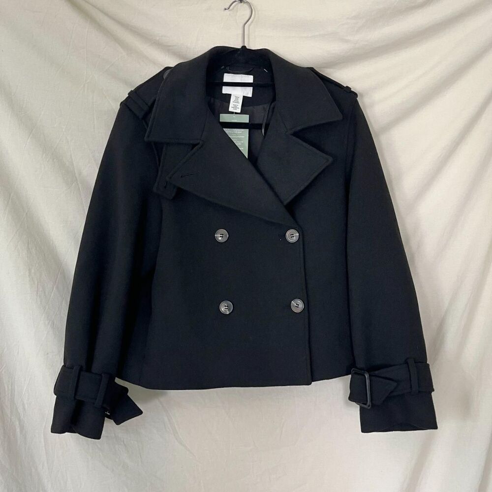 NWT H&M Black Double Breasted Short Trench Coat XS